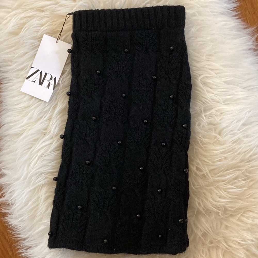 Zara Pearl Detail Cable Knit Mini Skirt